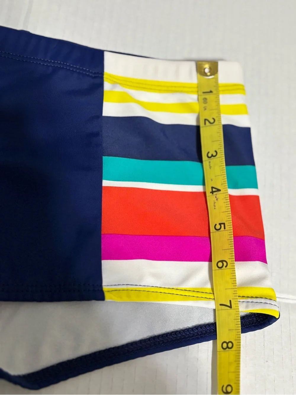 Tankini Set Striped Multicolor Top with Navy Swim Shorts Women M